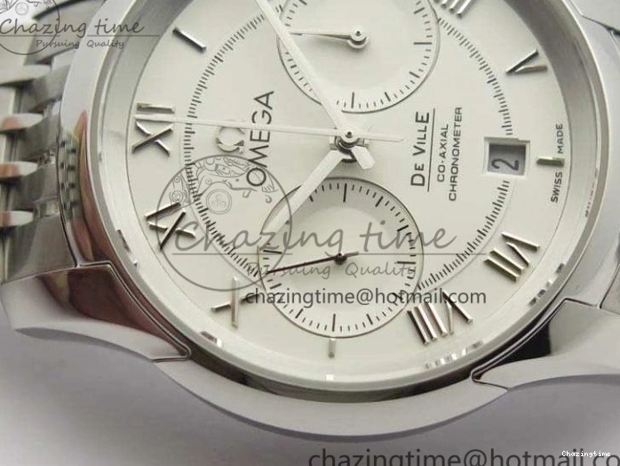 0427 HighQuality De Ville Chronograph SS OMF 1:1 Best Edition White Dial On SS Bracelet A 8151